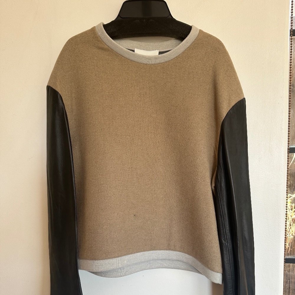 3.1 Phillip Lim wool combo sweatshirt w/leather sleeves